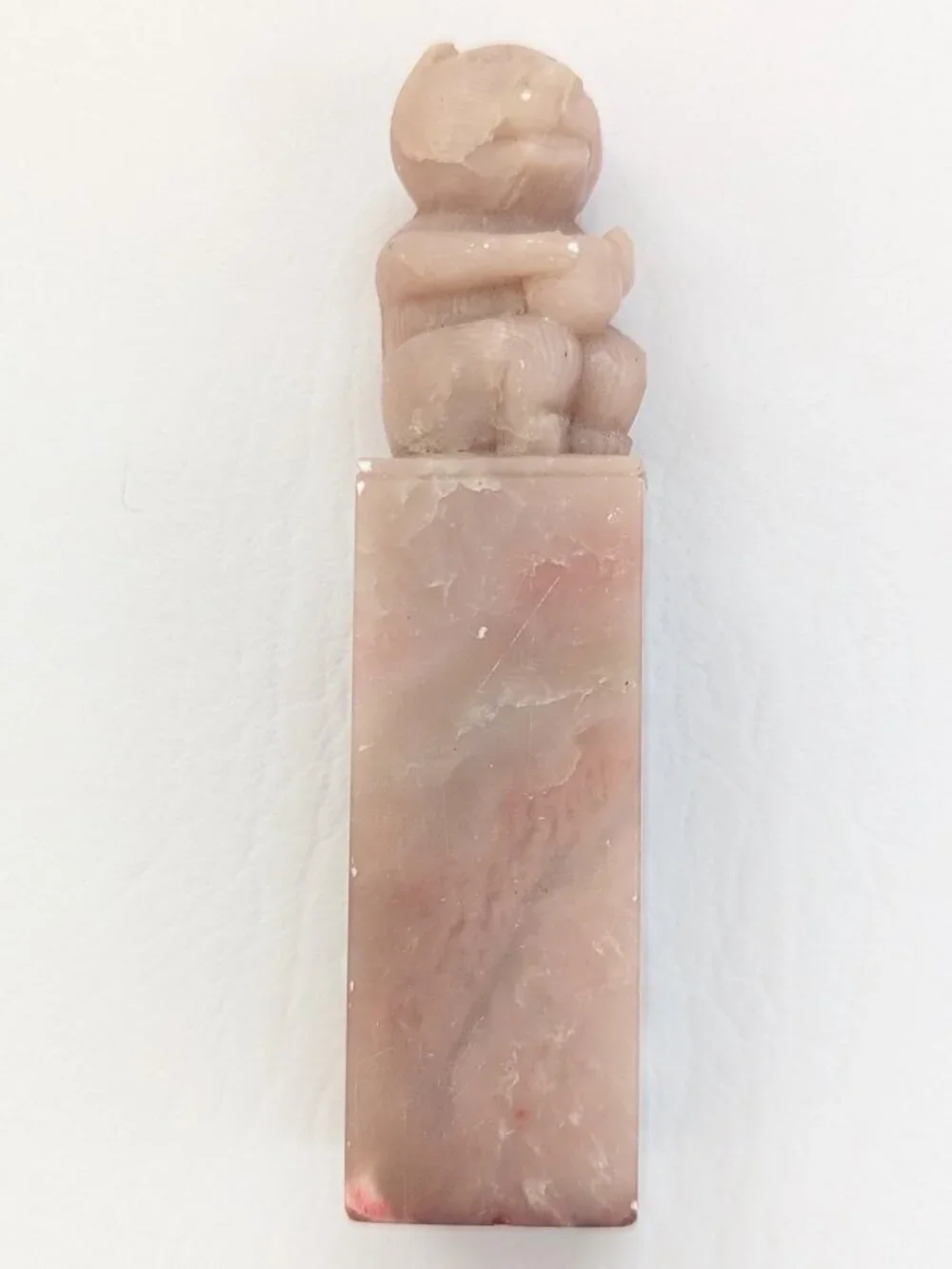 Vtg Chinese Shoushan Stone Seal Carved Monkey Finial Signature Stamp